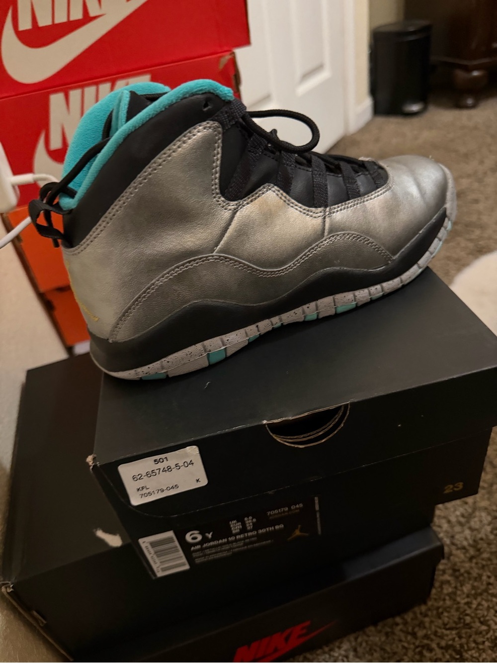 Jordan Kids Metallic Silver & Teal High-Top Sneakers